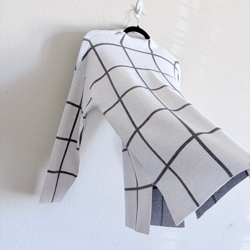 By Design Women's White and Gray Grid Sweater high neck relaxed fit size M long - Picture 6 of 7